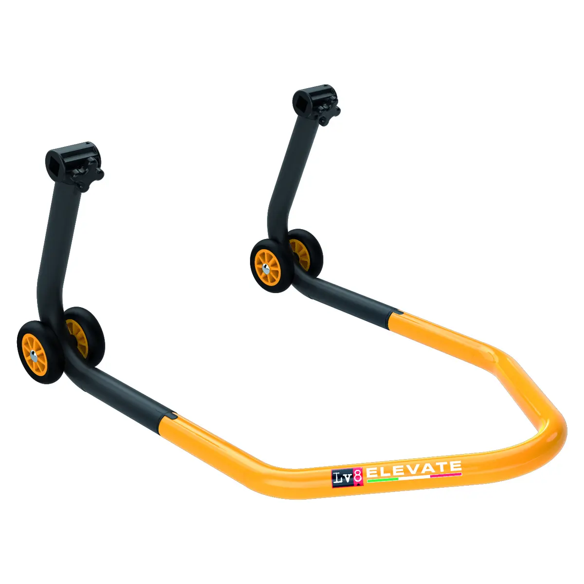LV8 ELEVATE Universal-Montageständer für Hinterrad mit Gummiaufnahmen, Schwarz/Gelb